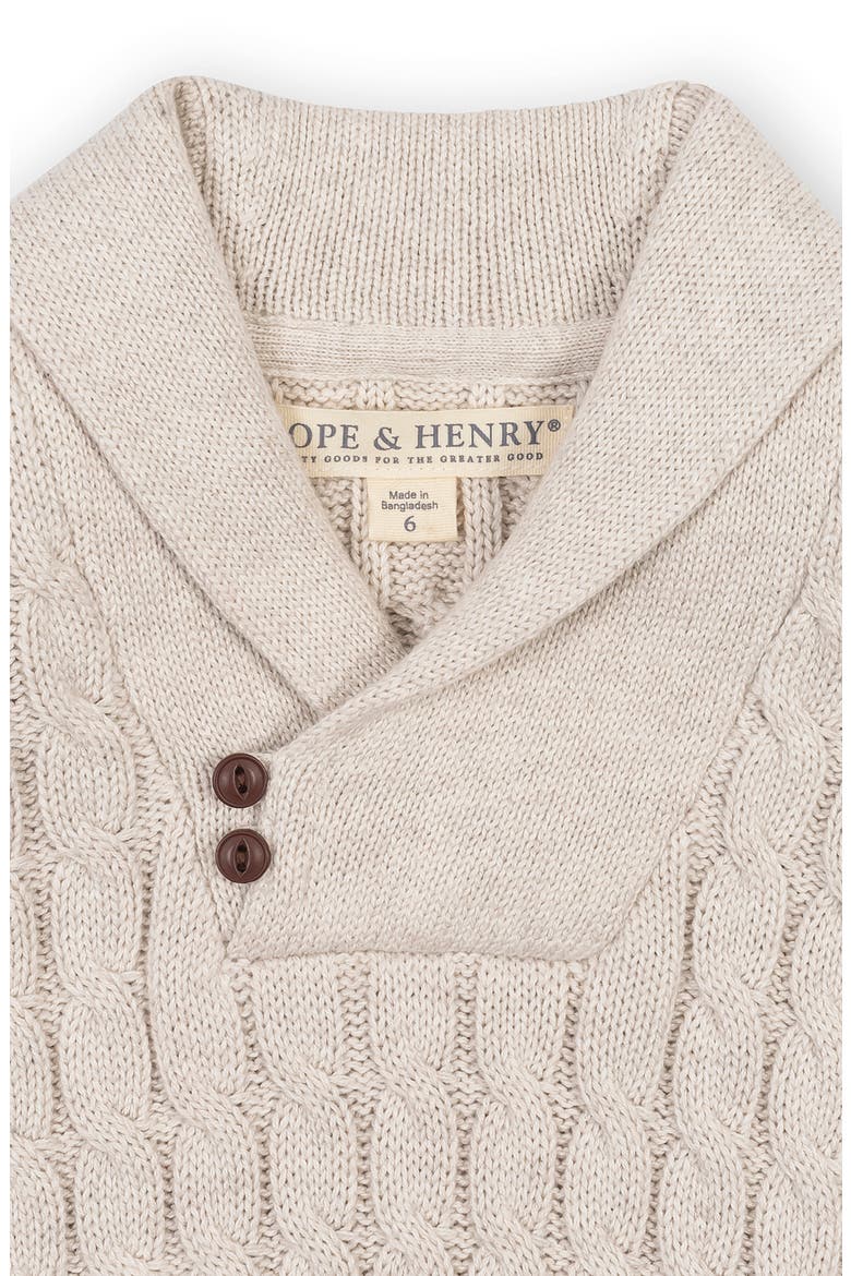 Kids' Organic Shawl Collar Cable Sweater with Elbow Patches, Alternate, color, Light Oatmeal Heather