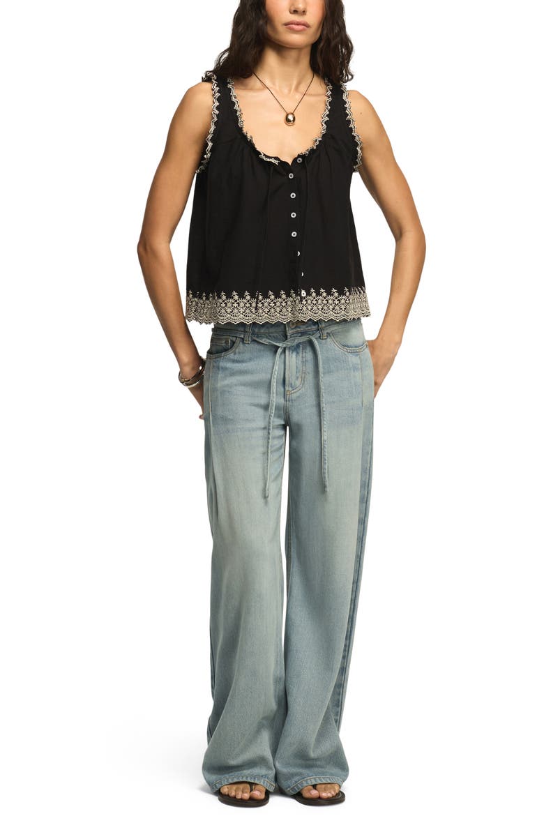 Floral Embroidered Cotton Swing Tank, Alternate, color, CAVIAR