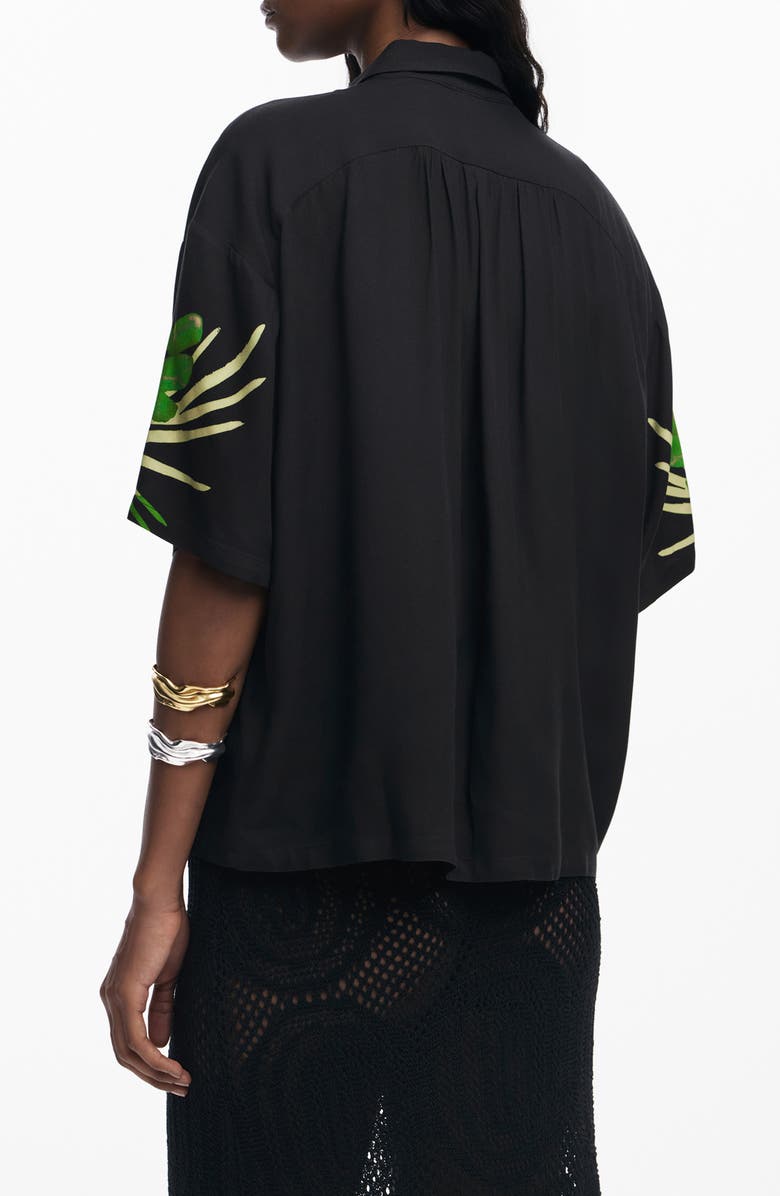 Desigual Floral Short Sleeve Cover-Up Shirt, Alternate, color, Black