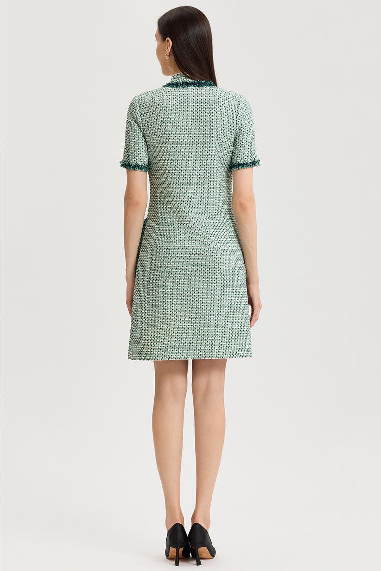 Fringe Trim Jacquard Basketweave Knit Sheath Dress, Alternate, color, Kelly Green/Indigo/Ivory
