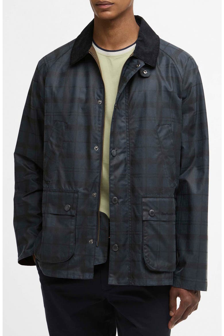 Ambleside Plaid Water Resistant Waxed Cotton Shirt Jacket, Main, color, NAVY TARTAN