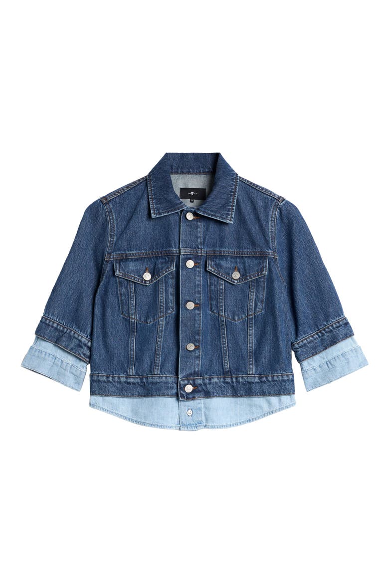 Double Layer Denim Trucker Jacket, Alternate, color, SHADOW
