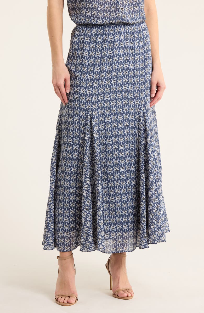 MAX STUDIO Georgette Godet Maxi Skirt, Main, color, Med Blue Firelilly Geo
