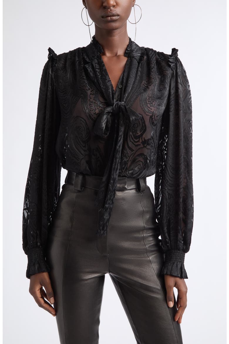 Mara Paisley Burnout Silk Blend Top, Main, color, BLACK PAISLEY
