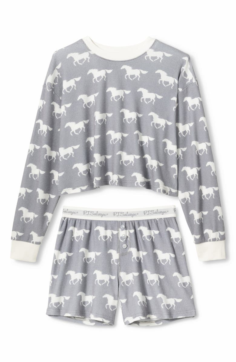 PJ Salvage Print Waffle Knit Short Pajamas, Alternate, color, Gray