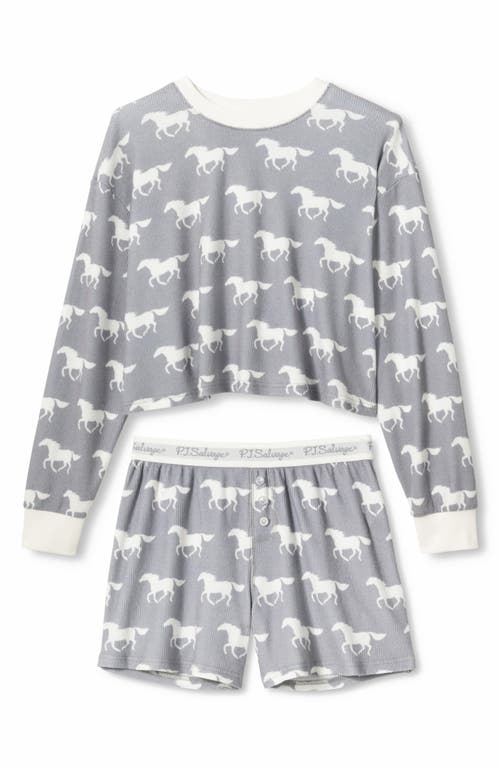 Pj Salvage Print Waffle Knit Short Pajamas In Gray