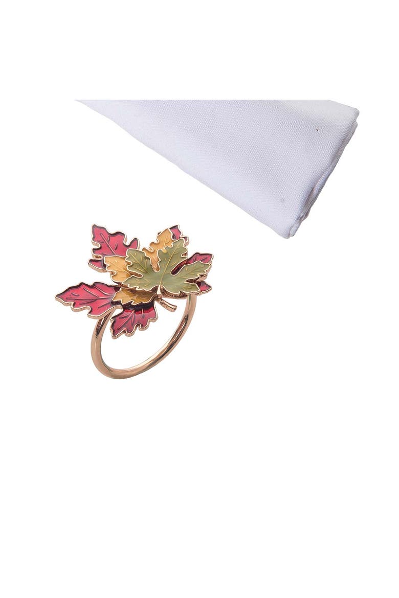 Layered Maple Leaves Set of 4 Cloth Napkin Rings, Alternate, color, Red