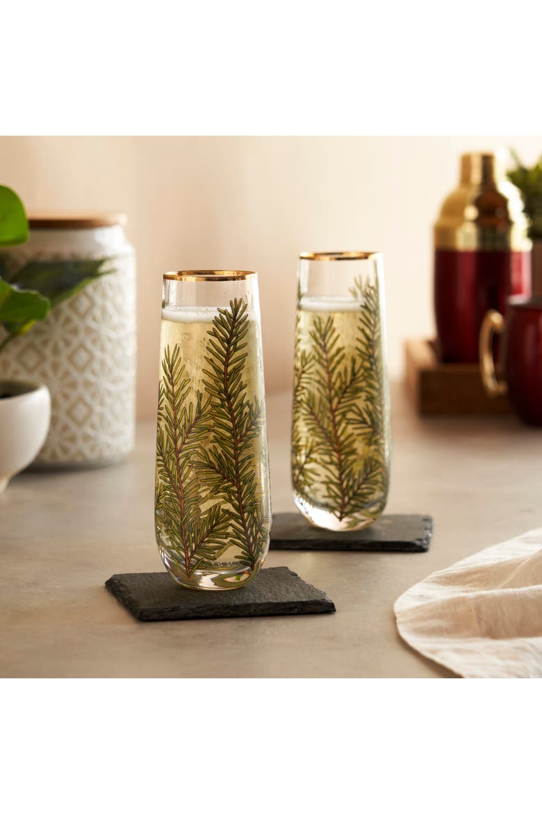Woodland Stemless Champagne Flutes Set of 2, Alternate, color, Green