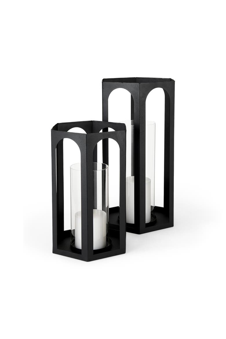 Balley Set of Two Metal Hexagonal Candle Holder, Main, color, Black