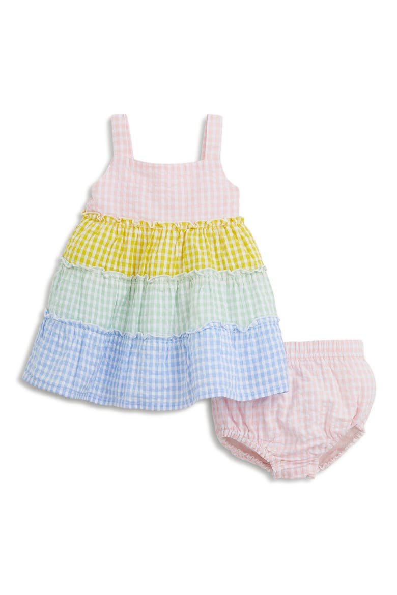 Gingham Tiered Cotton Sundress & Bloomers Set, Main, color, MUGIN