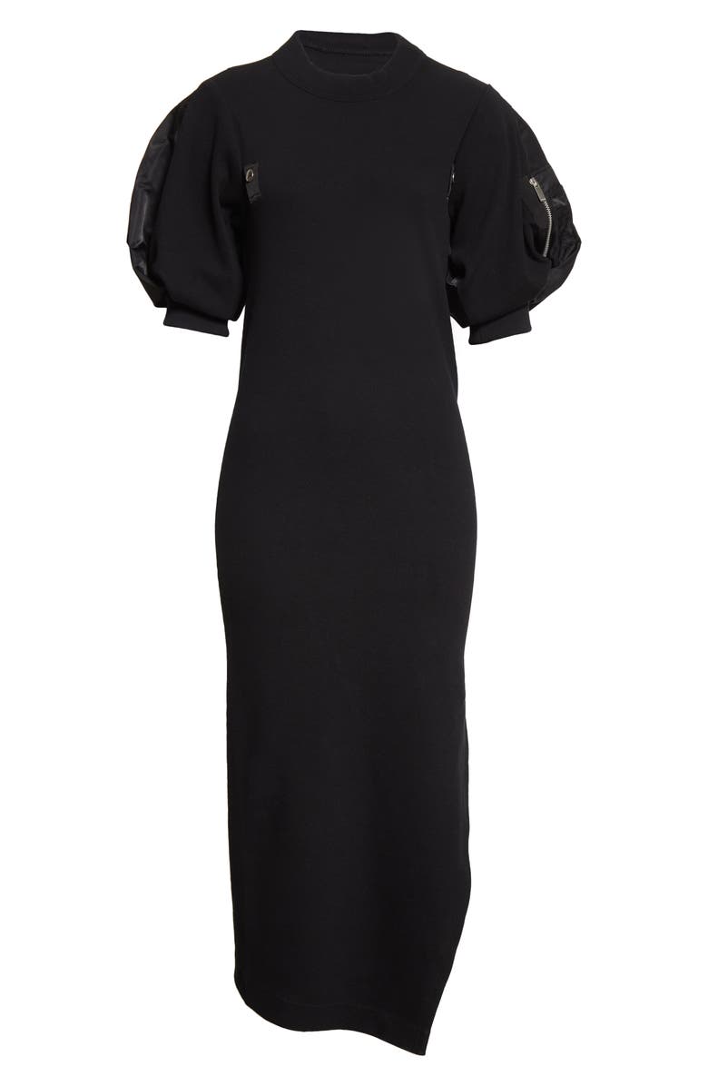 Sacai Puff Sleeve Asymmetric Hem Cotton Blend Dress, Alternate, color, 