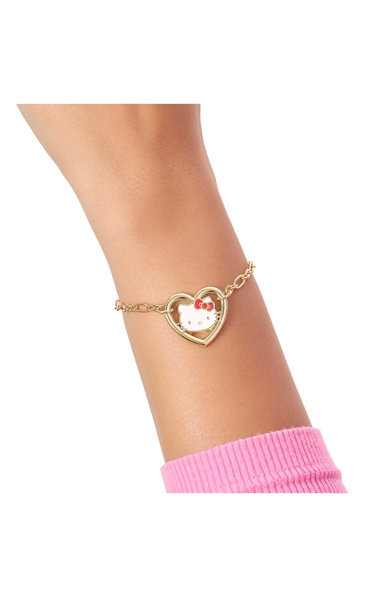 Hello Kitty Heart Link Bracelet in Gold-Tone, Alternate, color, Gold