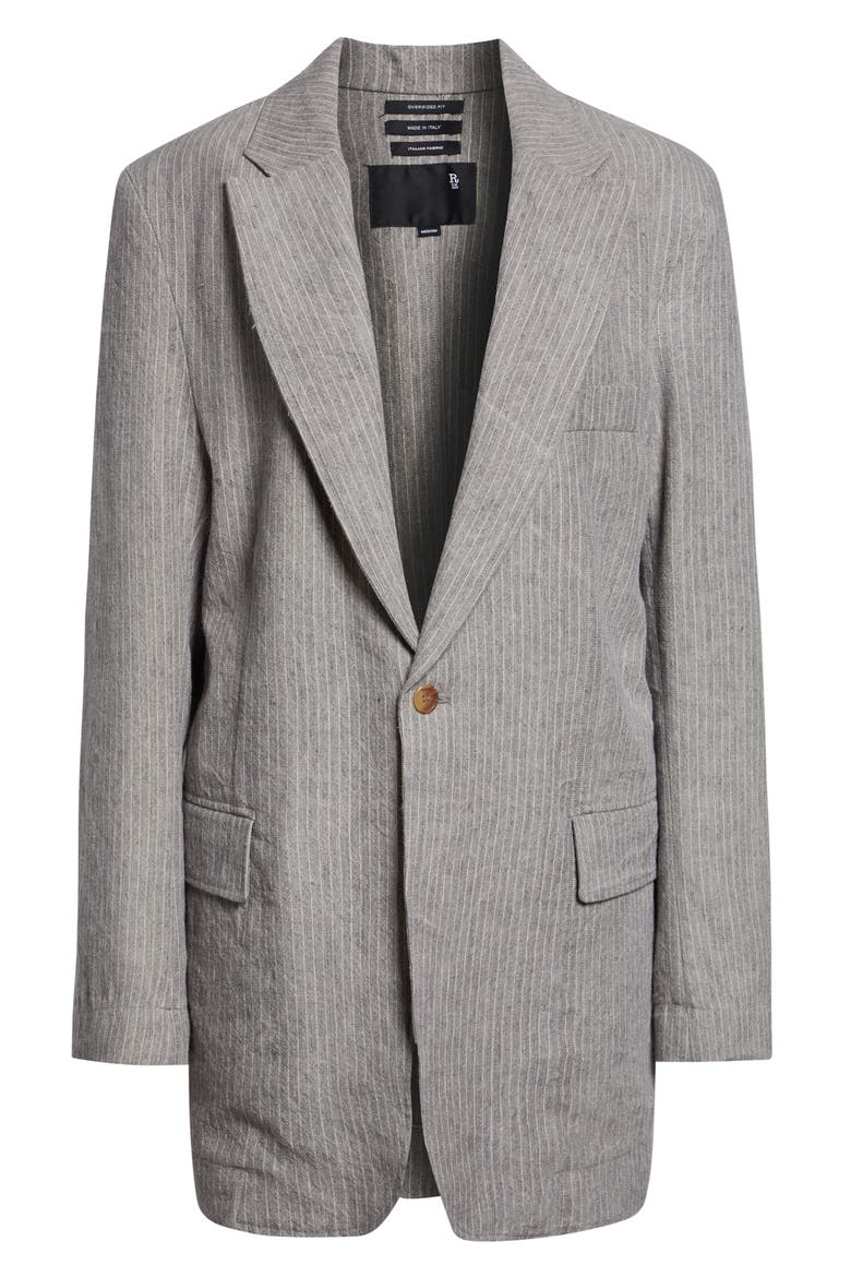 Oversize Ragged Stripe Virgin Wool & Linen Blazer, Alternate, color, LIGHT GREY STRIPE