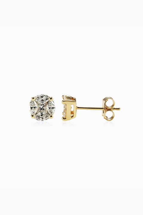 14K Gold Illusion Classic Diamond Studs