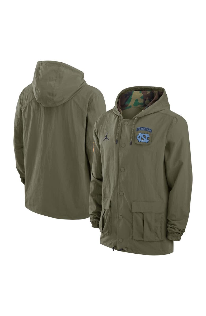 Jordan Brand Men's Jordan Brand Olive North Carolina Tar Heels 2024 Military Appreciation Full-Snap Hoodie Military Jacket, Main, color, 