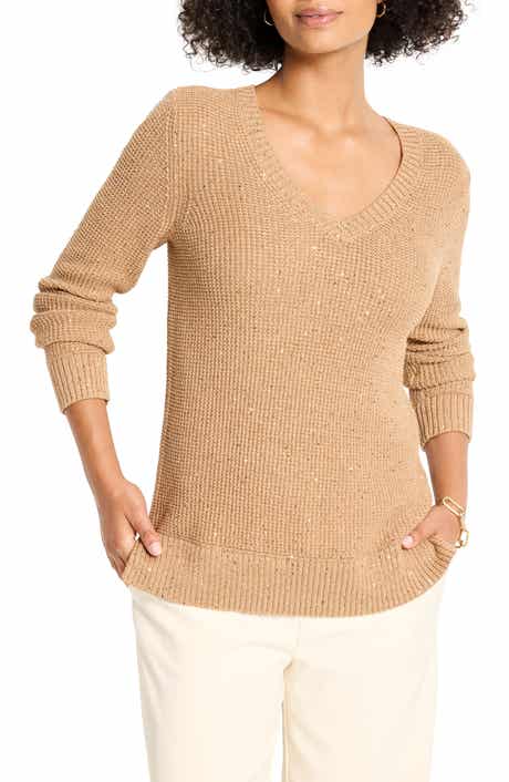 NIC+ZOE Shimmer V-Neck Waffle Stitch Sweater