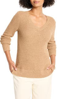 NIC+ZOE Shimmer V-Neck Waffle Stitch Sweater