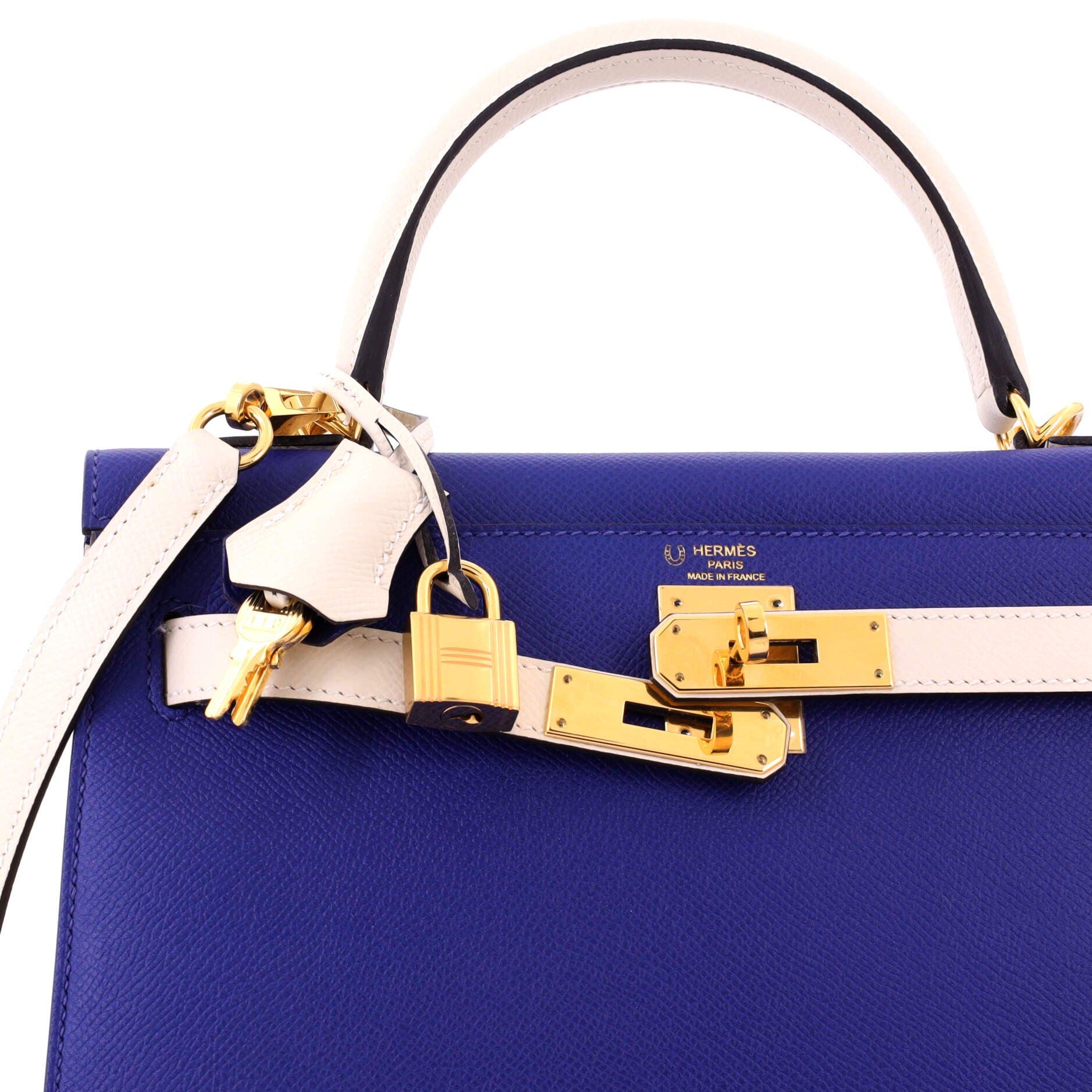 Pre-Owned Hermes Kelly Handbag Bicolor Epsom with Gold Hardware 28, Alternate, color, Bicolor - Bleu Electrique/Nata