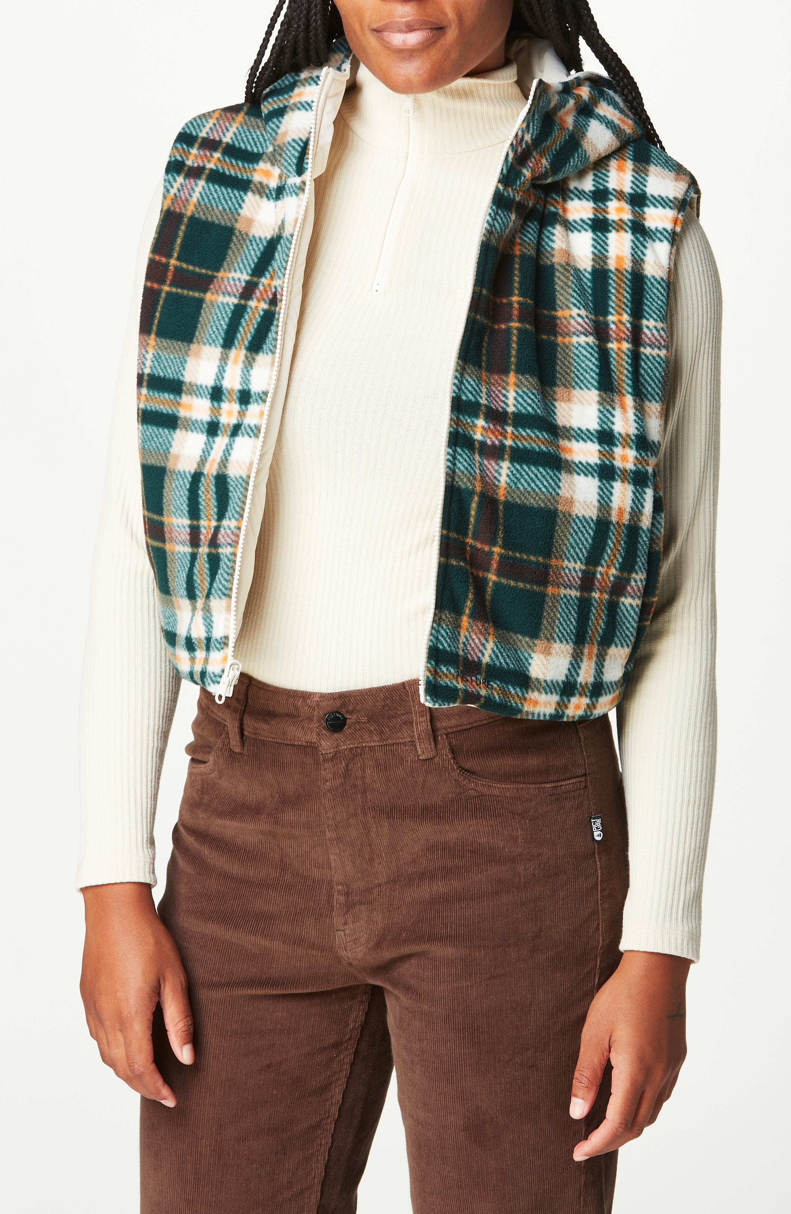 Picture Organic Clothing Souavis Reversible Hooded Crop Vest in Whitecap Gray 