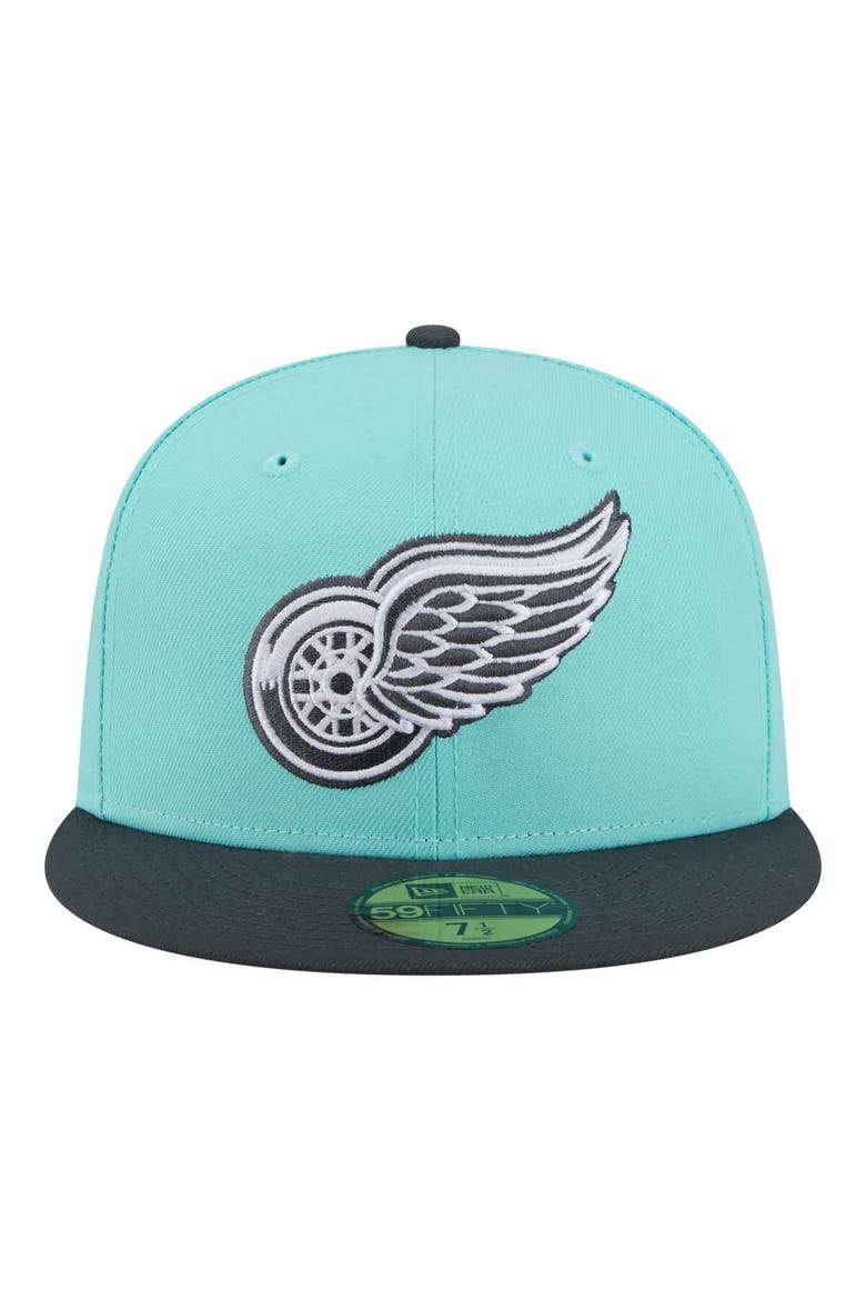 Men's New Era  Turquoise/Charcoal Detroit Red Wings Two-Tone Color Pack 59FIFTY Fitted Hat, Alternate, color, Turquoise