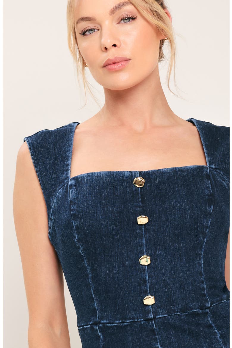Square Neck Denim Romper, Alternate, color, DARK INDIGO