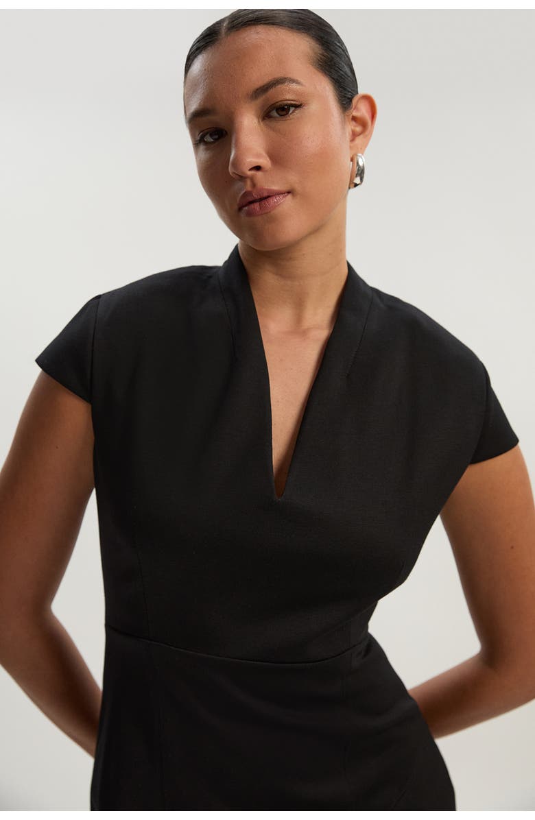 Karen Millen Asymmetric Front Tailored Midi Dress, Alternate, color, Black