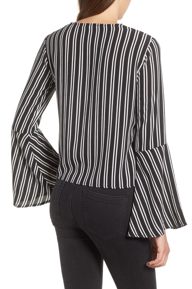 Bell Sleeve Wrap Top, Alternate, color, BLACK/WHITE STRIPE