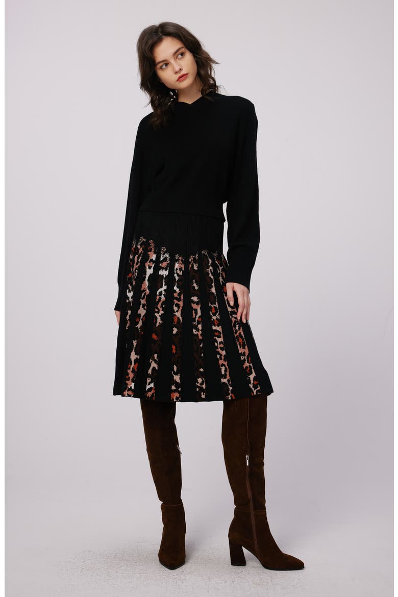 Hutch Animal Print Pleated Sweater Skirt, Alternate, color, JUNGLE CAT SM/BLACK