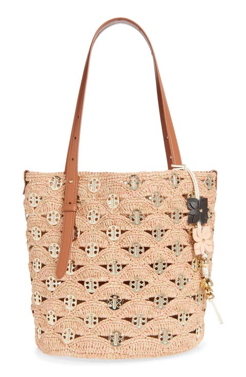 Raffia Disc North South Bucket Bag