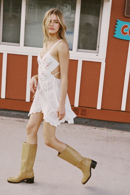 Nasty Gal Lace Mix Bow Mini Dress In White
