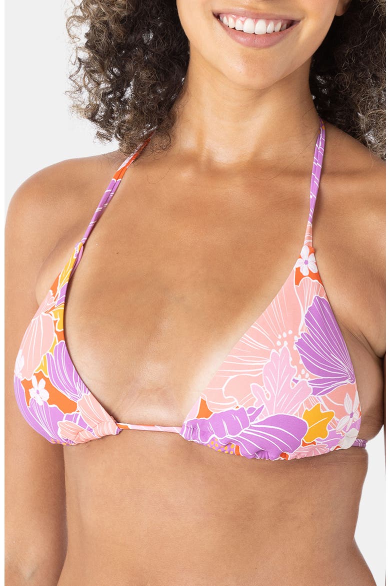 Bell Bottom Blooms Tiki Triangle Bikini Top, Main, color, LILAC MULTI