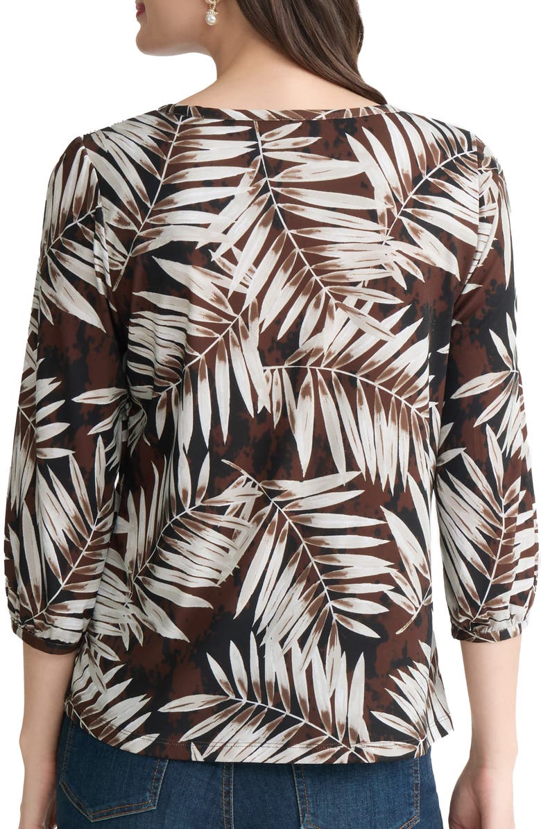 Jones New York Button Shoulder Palm Print Top, Alternate, color, Fudge Multi