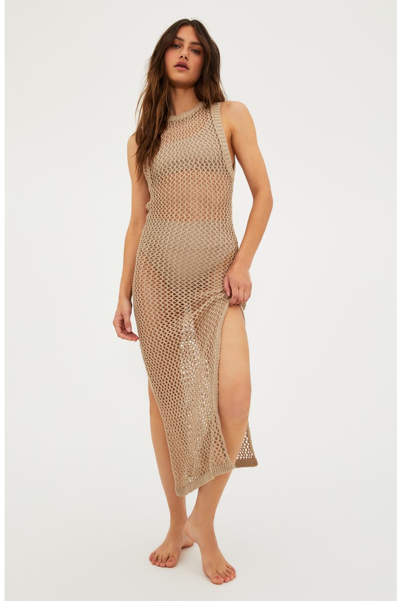 Holly Sheer Open Knit Cover-Up Dress, Alternate, color, TAN