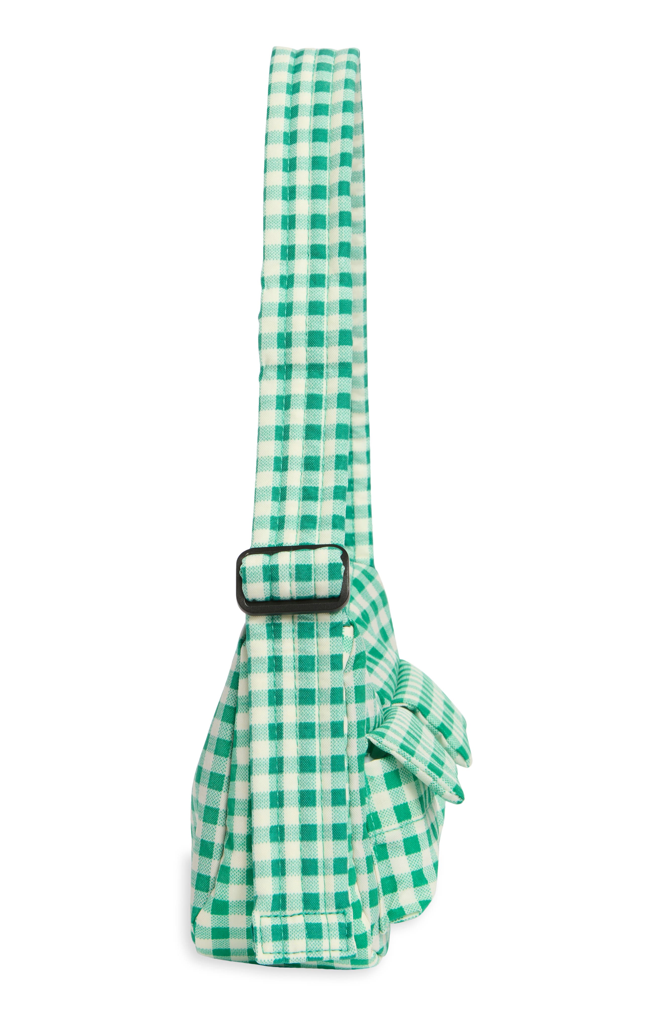 Baggu Cargo Recycled Nylon Shoulder Bag, Alternate, color, Green Gingham