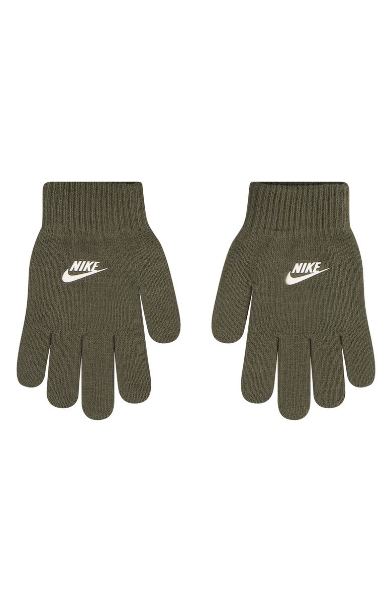 Nike Kids' Snowy Day Pom Beanie & Gloves Set, Alternate, color, Medium Olive