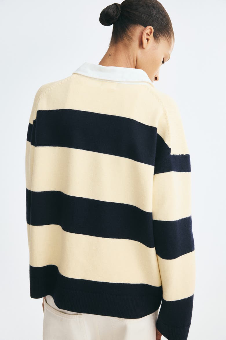 Sweater With Collar, Alternate, color, Light yellow/black striped