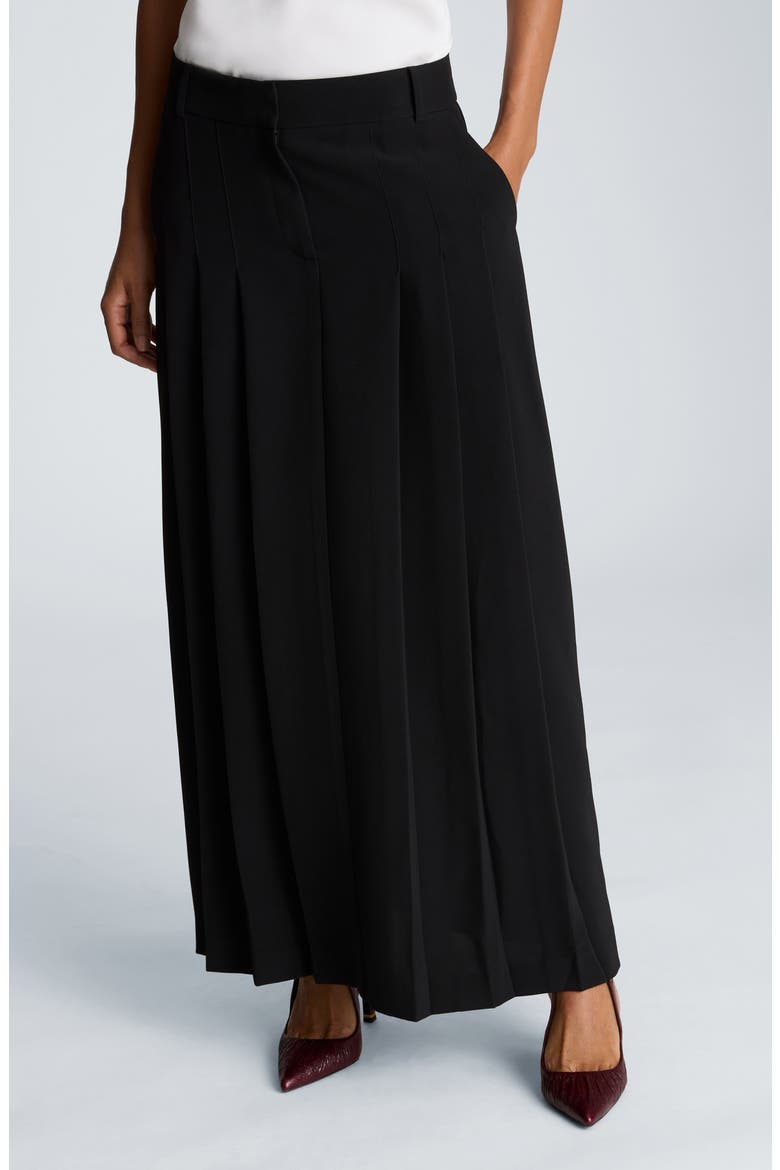 Pleated Satin Maxi Skirt, Main, color, BLACK