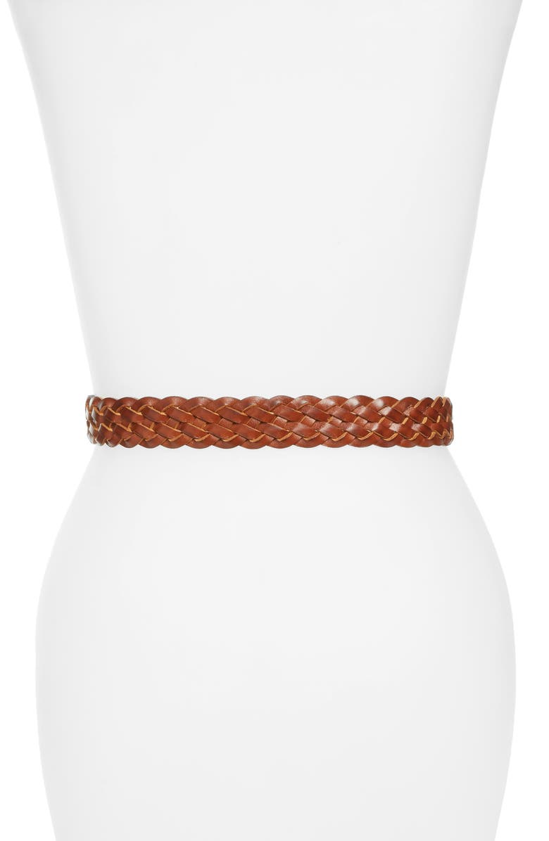 Halogen<sup>®</sup> Round Buckle Braided Leather Belt, Alternate, color,