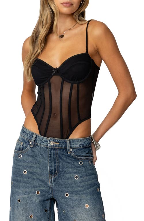 Edikted Jenia Bustier Mesh Bodysuit In Black