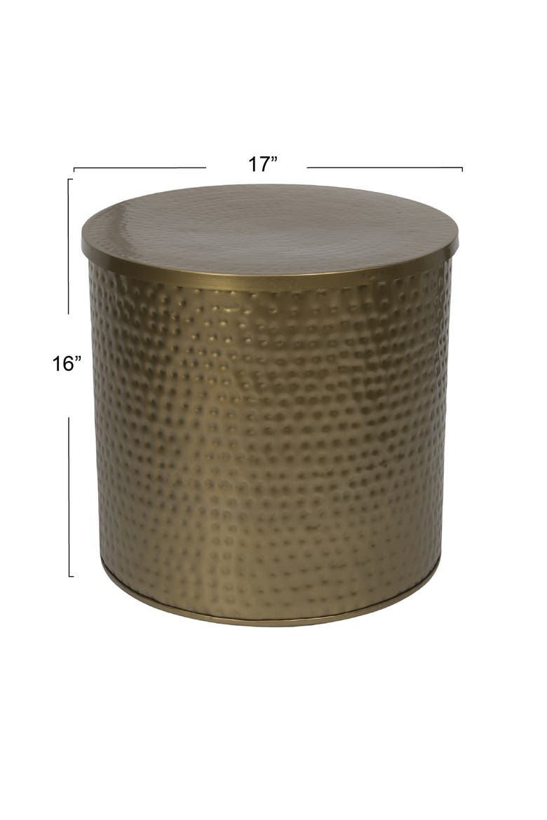 Round Hammered Metal Drum Table or Planter with Lid, Alternate, color, Brass