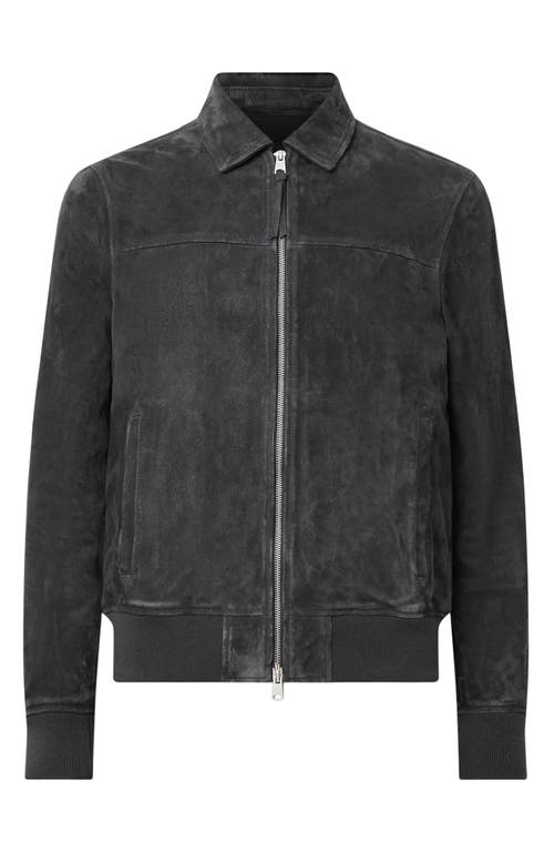 Shop Allsaints Rashford Suede Harrington Jacket In Soot Grey