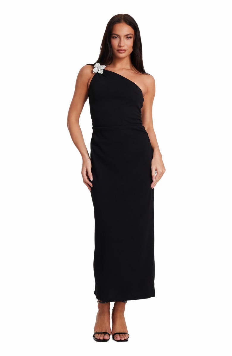QUIZ Asymmetric Scuba Crepe Maxi Dress with Embellished Detail, Main, color, 