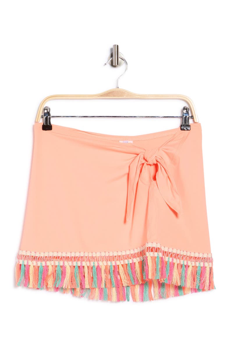 Becca Fringe Cover-Up Miniskirt, Main, color, Poppy
