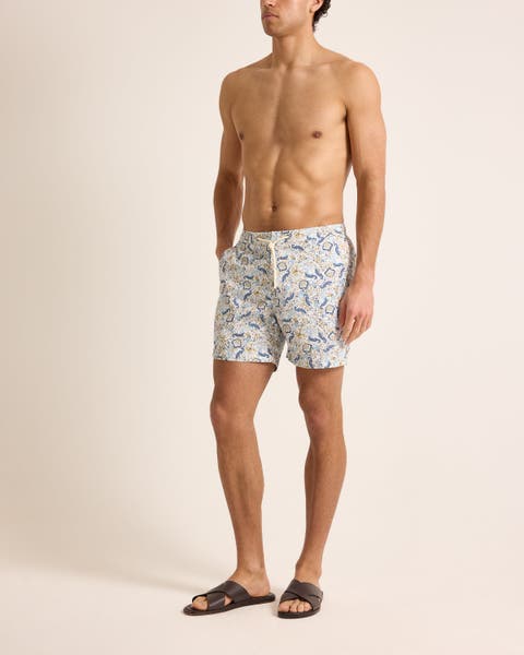 Bulldog Drawcord Mid-Length Classic Fit Drawcord Swim Shorts with Fairground Print
