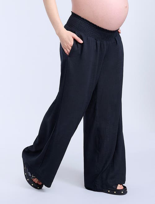 Motherhood Maternity Smocked Waist Wide Leg Pant In Blue