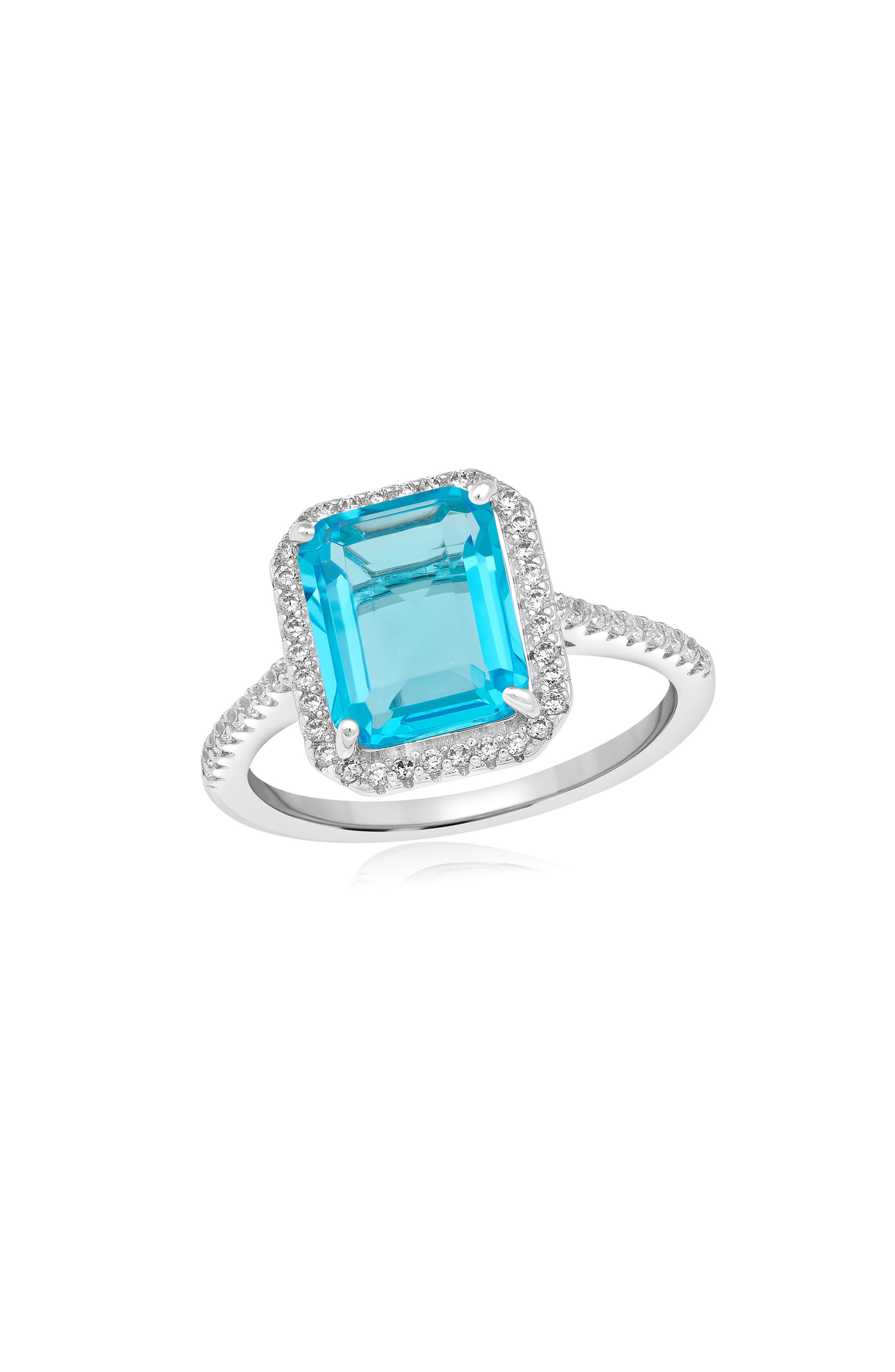 Emerald-Cut Cubic Zirconia Halo Ring