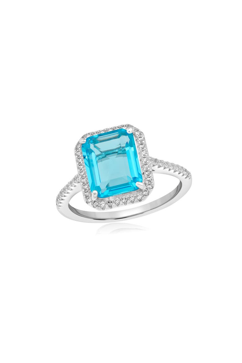 Emerald-Cut Cubic Zirconia Halo Ring, Main, color, BLUE