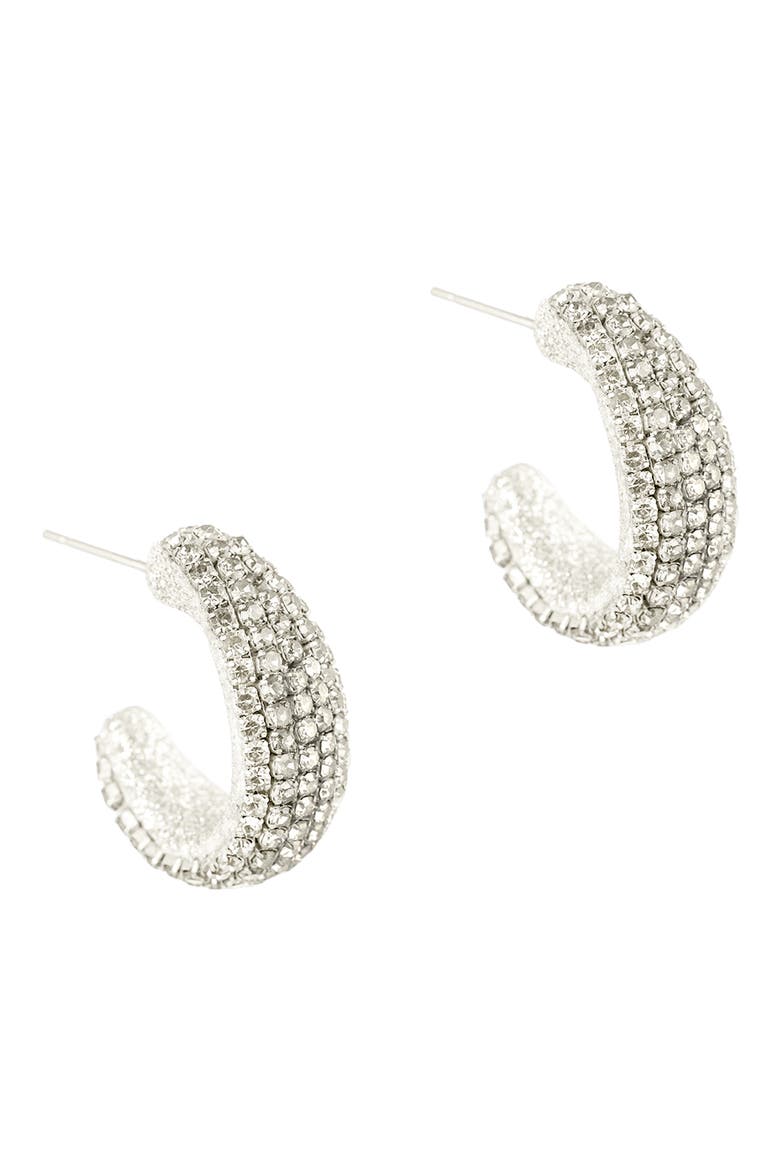 Biles Crystal Hoop Earrings, Main, color, SILVER