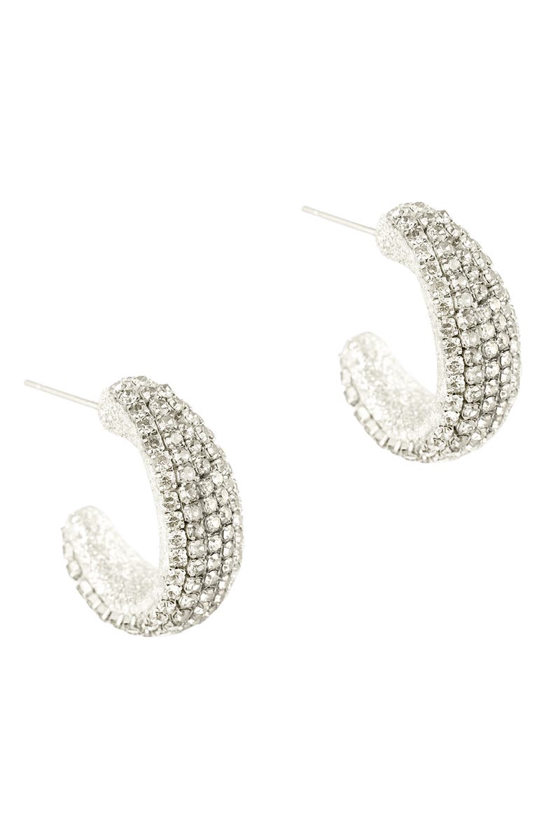 Deepa Gurnani Biles Crystal Hoop Earrings, Main, color, Silver