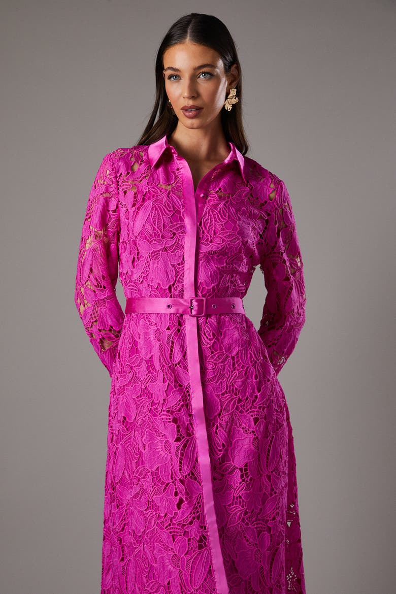 Lace Long Sleeve Shirt Dress, Alternate, color, Magenta